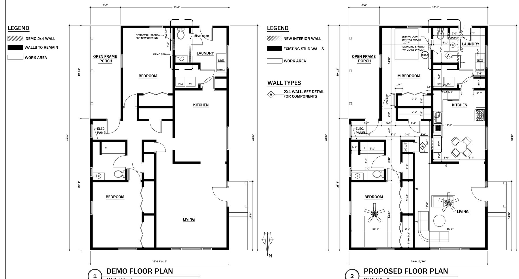 Existing demolition plan and proposed floor plan for The Peach House