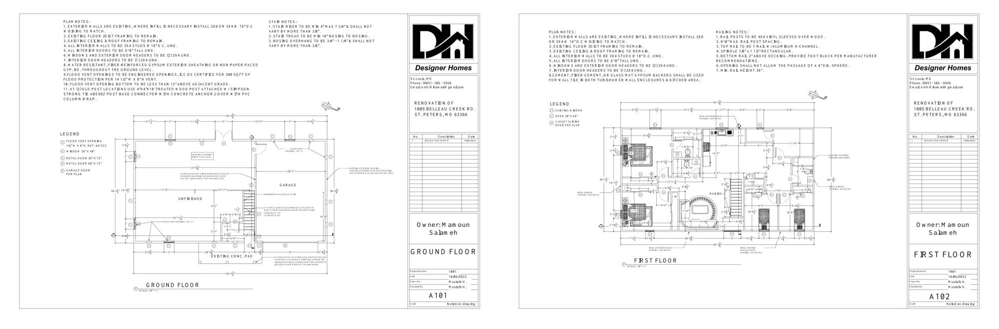Ground floor and first floor plans for the Belleau Creek renovation